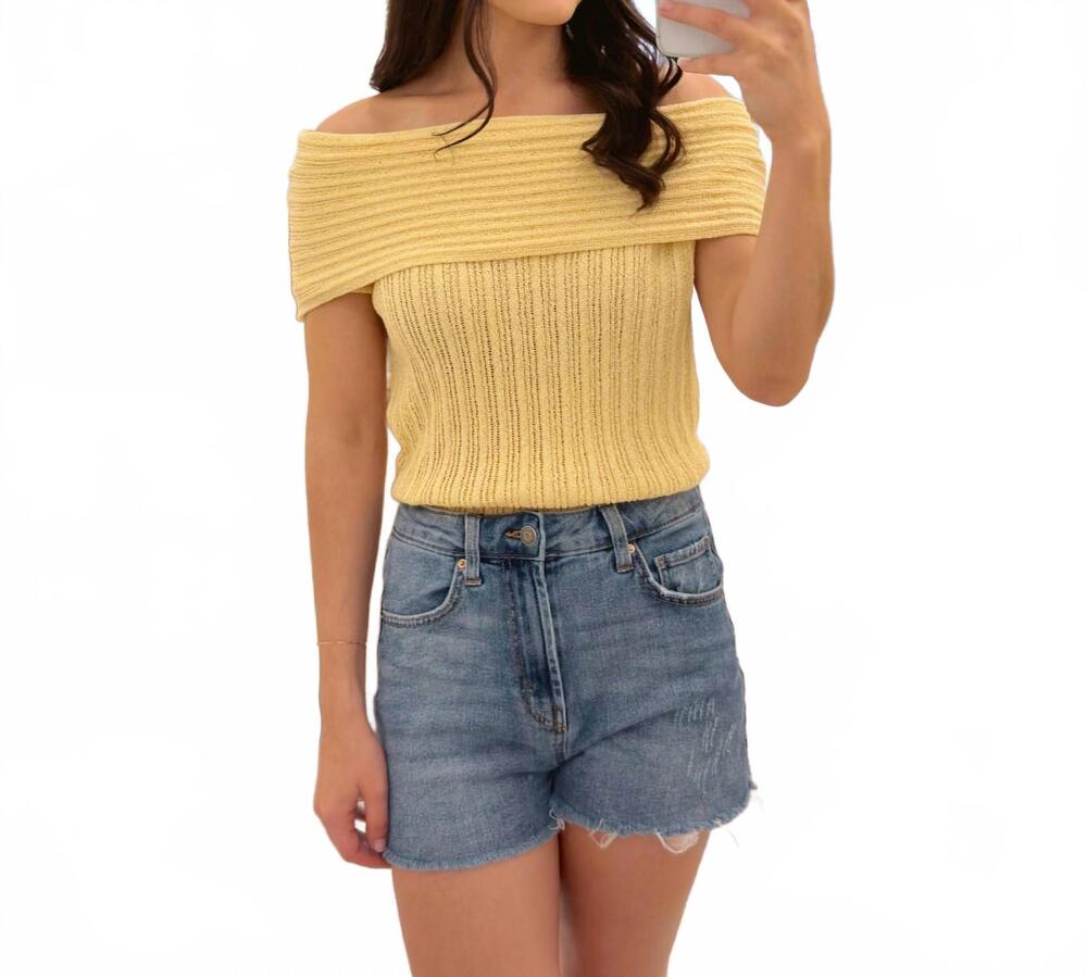 NEW SUNDAY EDITION tessa off shoulder sweater top in butter yellow